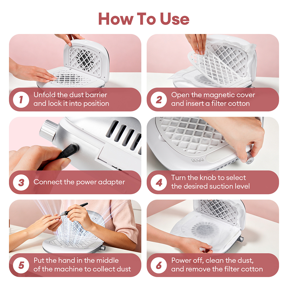 foldable nail dust collector 90° dual-sided dust collection dual-fan brushless nail dust extractor 