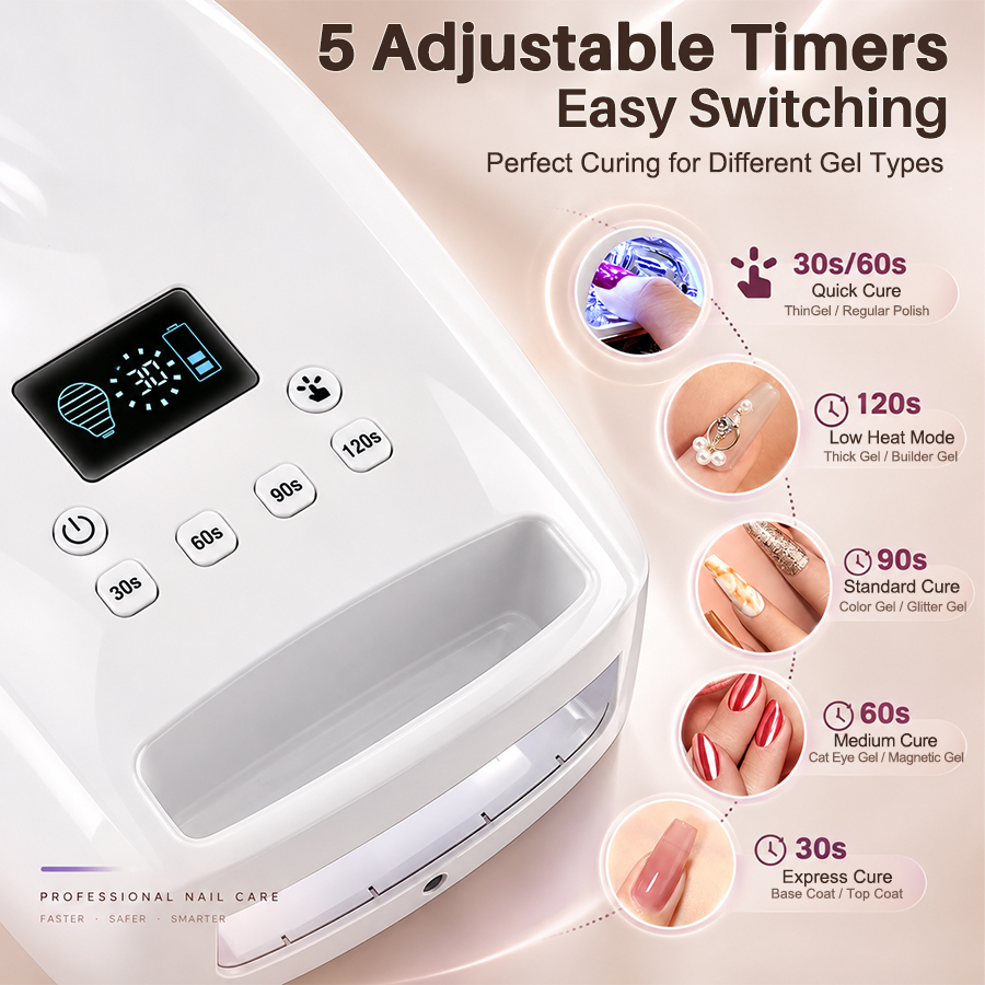 high powder 128w cordless nail lamp ,special curing for thumb 2 in 1 rechargeable uv led nail lamp