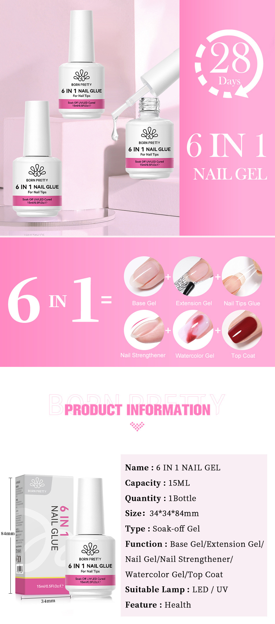 6 in 1 functional adhesive, sealing layer, smudging adhesive, nail plate adhesive